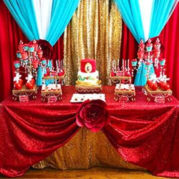 B-COOL Rectangle Sequin Tablecloth Christmas Red Table Cloth 60x102inch Seamless Wedding Red Sequin Fabric Linens Overlay for Mother's Day Valentines Decoration