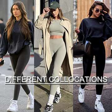 3 Pack Leggings for Women Non See Through-Workout High Waisted Tummy Comtrol Black Lightweight Yoga Pants with Pockets Cross for Gym Hiking Running Dance (Black, Dark Grey, Navy Blue, Small-Medium)