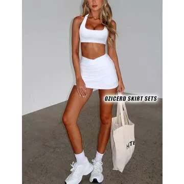OZICERD Two Piece Tennis Skirt Sets for Women 2 Piece Mini Skirt Set Going Out Golf Skort Athletic Skirt Pickleball Outfit White XS