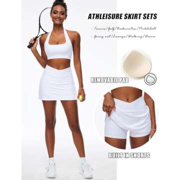 OZICERD Two Piece Tennis Skirt Sets for Women 2 Piece Mini Skirt Set Going Out Golf Skort Athletic Skirt Pickleball Outfit White XS