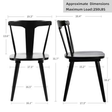 Elegant DUHOME Black Wood Dining Chairs Set of 2