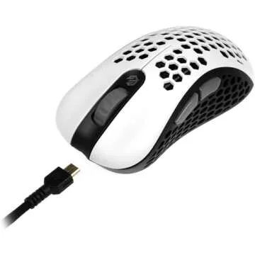 Gwolves Skoll Mini SK-S White 50g Ultralight Weight Honeycomb Design Ergonomic Wired Gaming Mouse with 3389 Sensor - PTFE Skates - 16,000DPI - Detachable Cable (White) (Small)