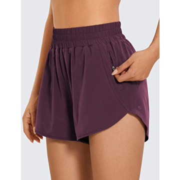 CRZ YOGA High Waisted Running Shorts Quick Dry Zip Pocket