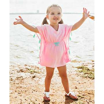 RuffleButts® Girls Pink Tassel Kaftan Swimsuit Cover-Up Tunic - 12-24m
