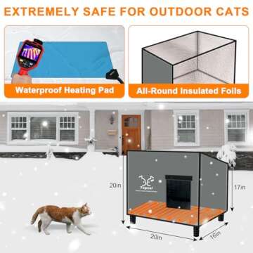Large Indestructible Heated Cat House for Outside, Extremely Waterproof & Weatherproof Heated Outdoor Cat House for Winter, Fully Insulated Feral Cat Shelter for Outdoor Barn Cats Strays, 20x16x20 in