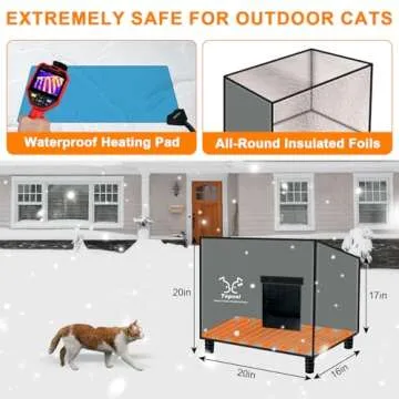Large Indestructible Heated Cat House for Outside, Extremely Waterproof & Weatherproof Heated Outdoor Cat House for Winter, Fully Insulated Feral Cat Shelter for Outdoor Barn Cats Strays, 20x16x20 in