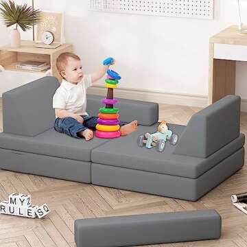 SENSWEET Kids Couch 8PCS, Modular Couch Kids for Playroom Bedroom, Multifunctional Kids Couch Toddle...