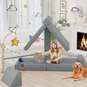 SENSWEET Kids Couch 8PCS, Modular Couch Kids for Playroom Bedroom, Multifunctional Kids Couch Toddler Sofa for Indoor Outdoor,Style1,Medium