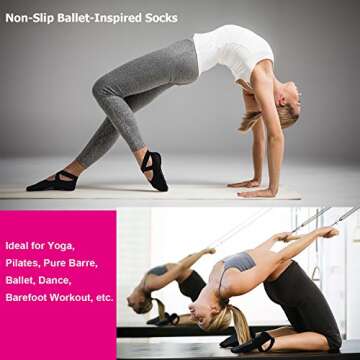 Ozaiic Yoga Socks for Women Non-Slip Grips & Straps, Ideal for Pilates, Pure Barre, Ballet, Dance, Barefoot Workout