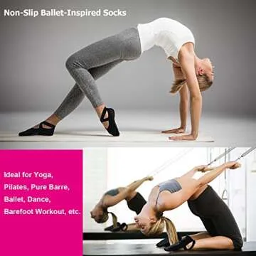 Ozaiic Yoga Socks for Women Non-Slip Grips & Straps, Ideal for Pilates, Pure Barre, Ballet, Dance, Barefoot Workout