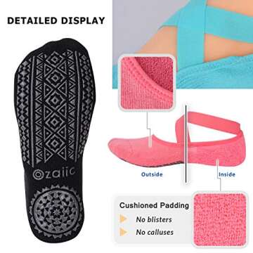 Ozaiic Yoga Socks for Women Non-Slip Grips & Straps, Ideal for Pilates, Pure Barre, Ballet, Dance, Barefoot Workout
