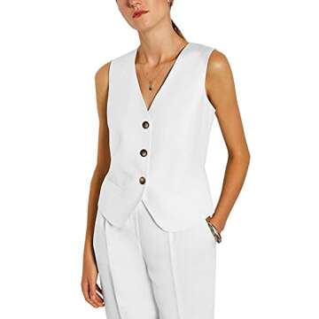 Lilis Women's Regular Fitted Vest Business Dress Suits Button Down Waistcoat, White, Small-Medium, VTW21122501WE-M