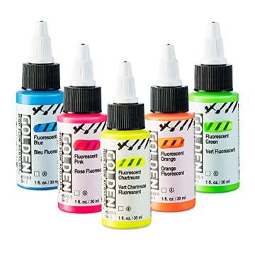 Golden Acrylics Golden High Flow Acrylic Paint Set, 5-Color Fluorescent Set | Pink, Blue, Chartreuse...