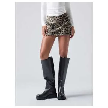 MakeMeChic Women's Leopard Print Mini Skirt with Shorts Cheetah Print Skirts Micro Skort