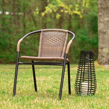 EMMA + OLIVER 2 Pack Medium Brown Rattan Indoor-Outdoor Restaurant Stack Chair