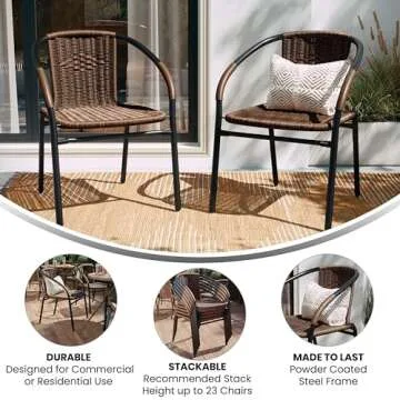EMMA + OLIVER 2 Pack Medium Brown Rattan Indoor-Outdoor Restaurant Stack Chair