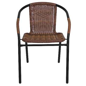 EMMA + OLIVER 2 Pack Medium Brown Rattan Indoor-Outdoor Restaurant Stack Chair