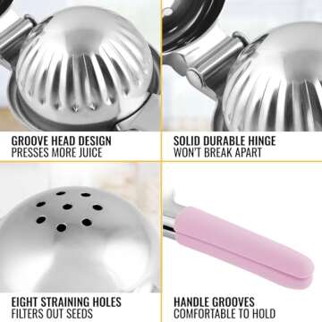 Zulay Lemon Squeezer Stainless Steel with Premium Heavy Duty Solid Metal Squeezer Bowl and Food Grade Silicone Handles - Large Manual Citrus Press Juicer and Lime Squeezer Stainless Steel (Pink)