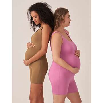 POSHDIVAH Women's Maternity Bodysuit Pregnancy Shapewear Sleeveless Scoop Neck Tank Top Shorts Bodycon Jumpsuit for Photoshoot Workout Pink Small