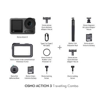 DJI Osmo Action 3 Travelling Combo - Action Camera, 2 Batteries for 300+ Minutes of Use, Magnetic Ball-Joint Adapter Mount, Versatile Mounting, Easy to Install, Ideal for Travel, Vlogs