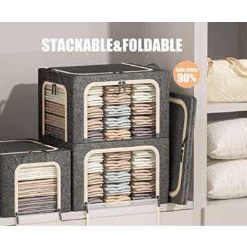 3 Openings Large Clothes Storage Bins with Metal Frame for Clothing Organization (3 Pcs, Dark Grey, ...