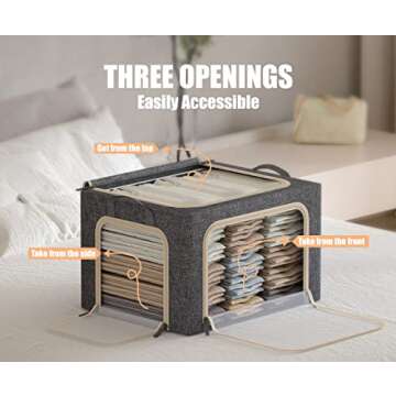 Large 66L Foldable Clothes Storage Bins with Clear Windows