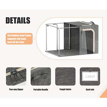 Large 66L Foldable Clothes Storage Bins with Clear Windows