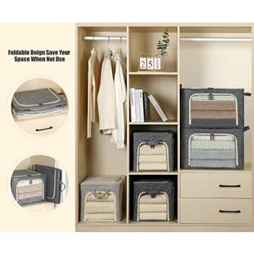 Large 66L Foldable Clothes Storage Bins with Clear Windows