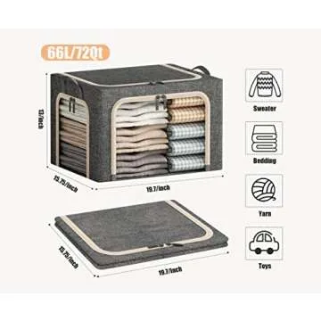 Large 66L Foldable Clothes Storage Bins with Clear Windows