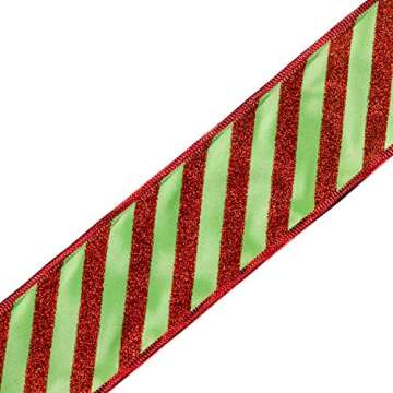 WRAPAHOLIC Christmas Wired Ribbon - 2.5 inch x 25 Yard Each Roll - Green with Red Glitter Stripe Ribbon - Red Wired Edge