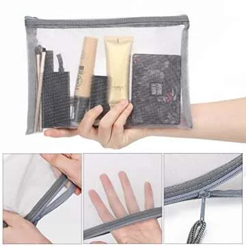Sinzip 12 Pieces Zipper Nylon Mesh Pouch, Mesh Cosmetic Bags Makeup Bags Pencil Case, Multipurpose Travel Bags for Cosmetic School Office Supplies and Travel Accessories (Black,White,Grey, A5)