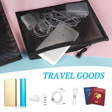 Sinzip 12 Pieces Zipper Nylon Mesh Pouch, Mesh Cosmetic Bags Makeup Bags Pencil Case, Multipurpose Travel Bags for Cosmetic School Office Supplies and Travel Accessories (Black,White,Grey, A5)