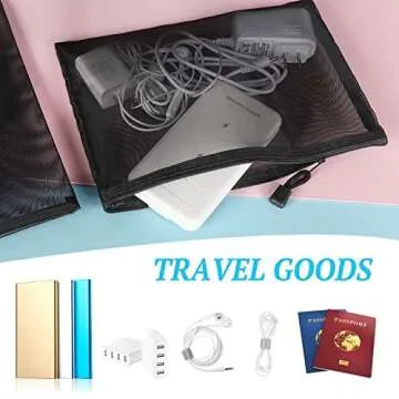 Sinzip 12 Pieces Zipper Nylon Mesh Pouch, Mesh Cosmetic Bags Makeup Bags Pencil Case, Multipurpose Travel Bags for Cosmetic School Office Supplies and Travel Accessories (Black,White,Grey, A5)