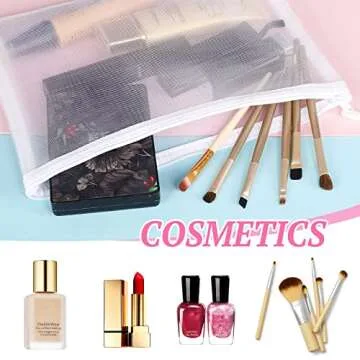 Sinzip 12 Pieces Zipper Nylon Mesh Pouch, Mesh Cosmetic Bags Makeup Bags Pencil Case, Multipurpose Travel Bags for Cosmetic School Office Supplies and Travel Accessories (Black,White,Grey, A5)