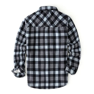 Mens Plaid Sherpa Lined Fleece Shirt Jacket Warm Button-Down Winter Shirts Black Plaid S