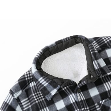 Mens Plaid Sherpa Lined Fleece Shirt Jacket Warm Button-Down Winter Shirts Black Plaid S