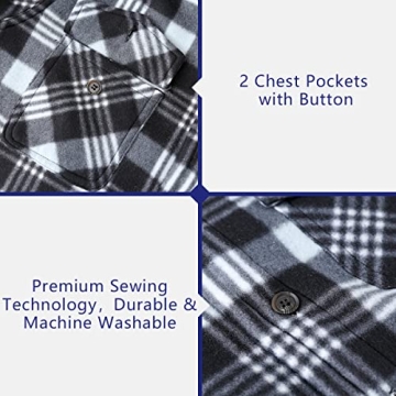 Mens Plaid Sherpa Lined Fleece Shirt Jacket Warm Button-Down Winter Shirts Black Plaid S