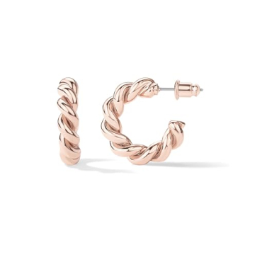 PAVOI 14K Gold Plated Twisted Rope Round Hoop Earrings in Rose Gold, White Gold and Yellow Gold