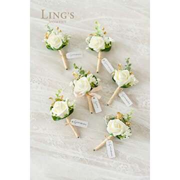 Ling's Moment Groomsmen Boutonniere Set - 6pcs Elegant Floral Designs
