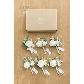 Ling's Moment Men's 6pcs Boutonniere - Elegant Floral Decor