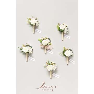 Ling's Moment Men's 6pcs Boutonniere - Elegant Floral Decor