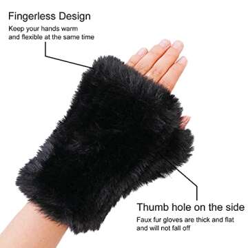 CECELORIA Women Faux Fur Fingerless Gloves - Soft Winter Gloves,Furry Gloves Winter Warm Costume Accessories(Black)