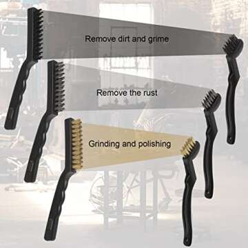 VASTOOLS Wire Brushes Pack of 6. for Cleaning Welding Slag, Rust and Dust. 9" and 6-3/4" Brass, Nylon, Stainless Steel Brushes with Rigid Handle