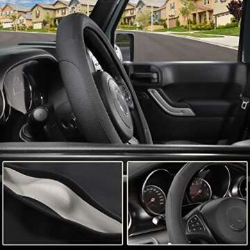 SEG Direct Car Steering Wheel Cover for F-150 Tundra Range Rover 15.5-16 inch, Black Microfiber Leather