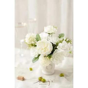 Ling's Moment Flowers Dahlia Artificial Flowers 25pcs Ivory Flowers Fake Flowers w/Stem for DIY Whit...