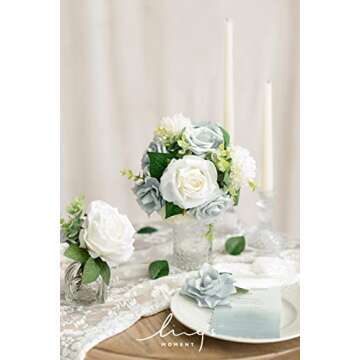 Ling's Moment Flowers Dahlia Artificial Flowers 25pcs Ivory Flowers Fake Flowers w/Stem for DIY White Wedding Decor Centerpieces Arrangements Bouquets Bridal Shower Home Decorations