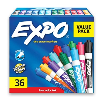 EXPO Low Odor Dry Erase Markers, Chisel Tip, Assorted Fashion Colors, 36 Count for Classroom, Office...