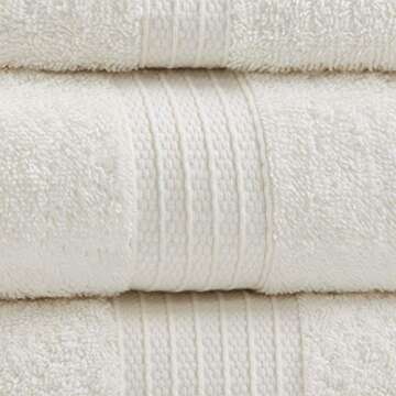 Madison Park Organic 100% Cotton Bathroom Towel Set, Hotel & Spa Quality Highly Absorbent, Quick Dry, Include for Shower, Handwash & Facial Washcloth, Multi-Sizes, Ivory