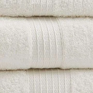 Madison Park Organic 100% Cotton Bathroom Towel Set, Hotel & Spa Quality Highly Absorbent, Quick Dry, Include for Shower, Handwash & Facial Washcloth, Multi-Sizes, Ivory