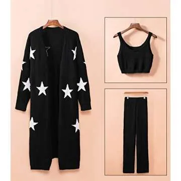 Fixmatti Women 3 Pieces Outfits Fuzzy Long Sleeve Coat Sherpa Crop Top Fleece Pant Set Black S